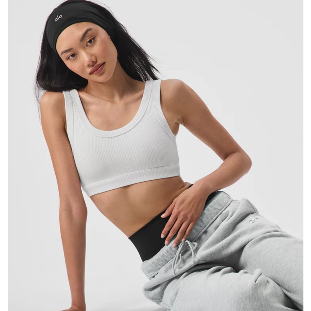 ALO Yoga White Ribbed Sports Bra